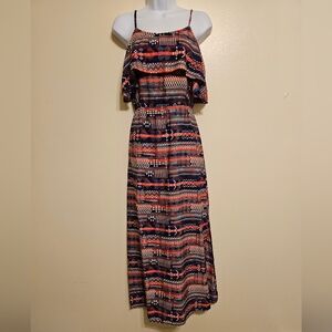 Indulge Multicolor Aztec Western Design Spaghetti Strap Maxi Dress, Medium